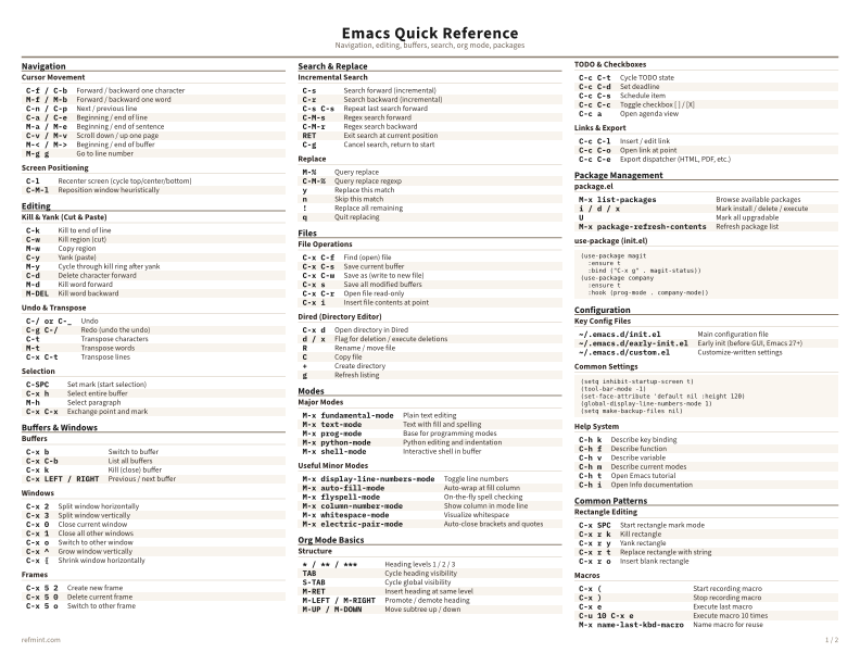 Emacs Quick Reference Color thumbnail