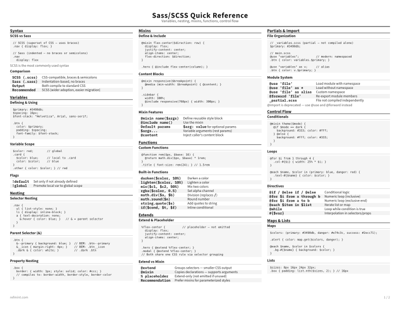 Sass/SCSS Quick Reference Standard thumbnail