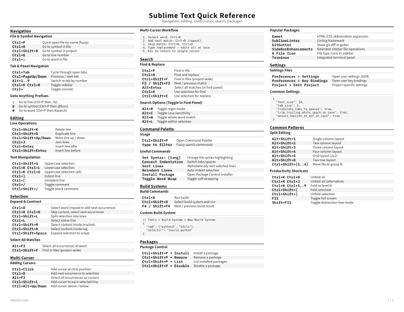 Sublime Text Quick Reference Standard thumbnail
